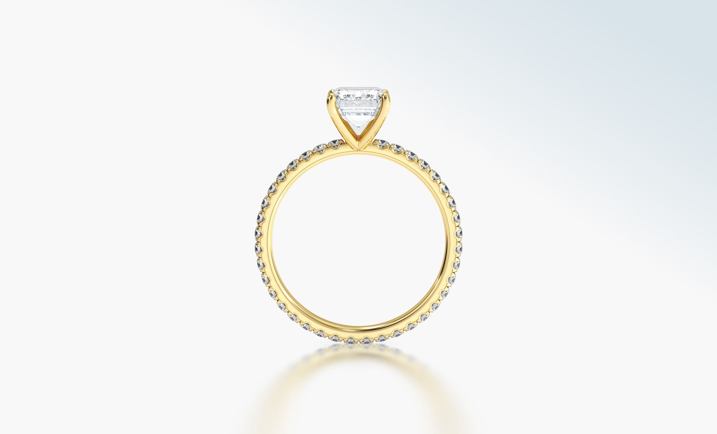 Profile view of a gold diamond engagement ring