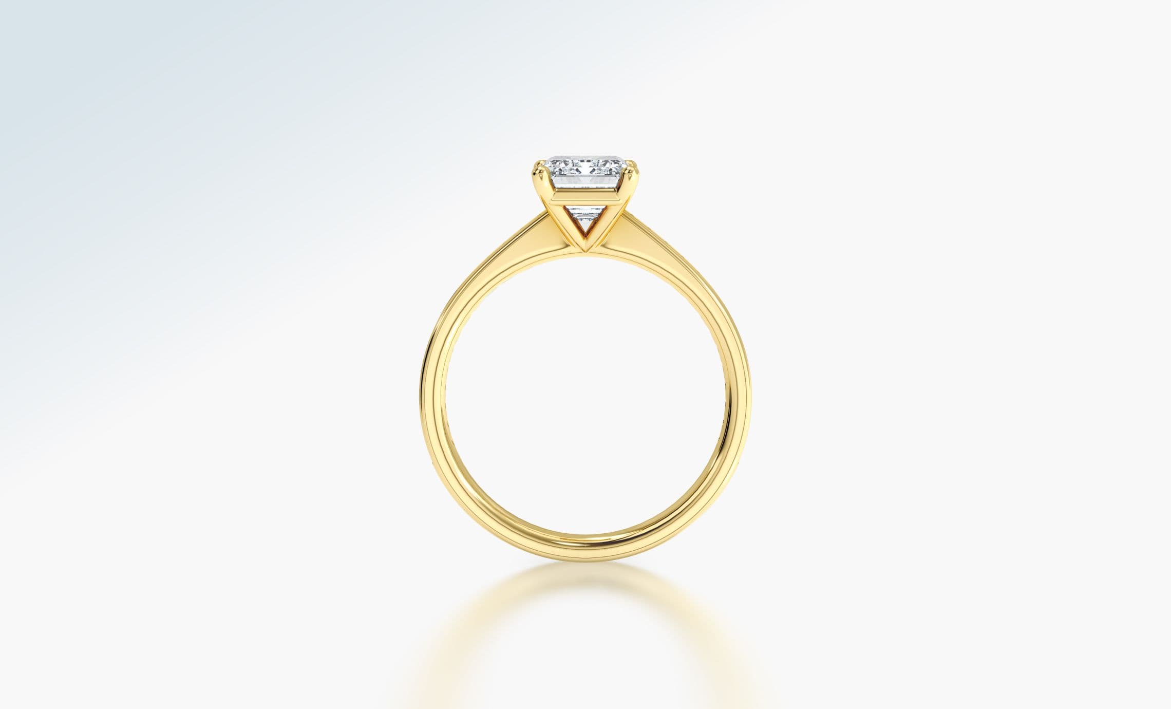 Profile view of a gold diamond engagement ring