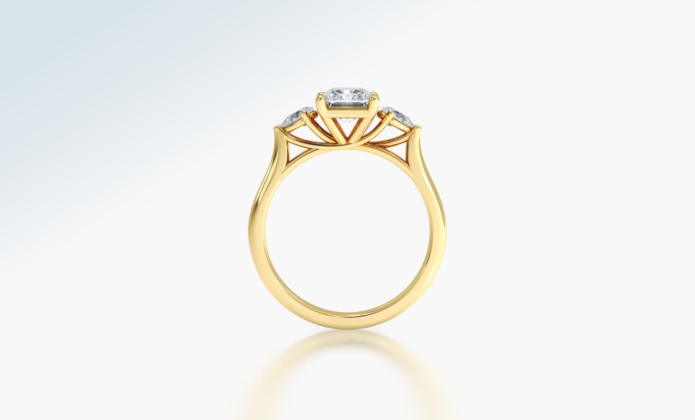 Profile view of a gold diamond engagement ring