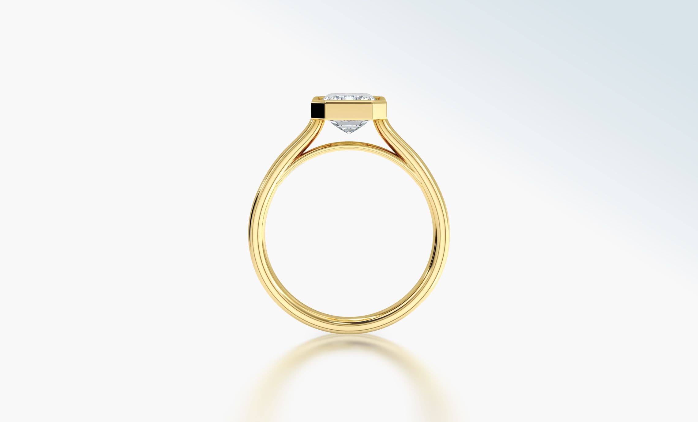 Profile view of a gold diamond engagement ring